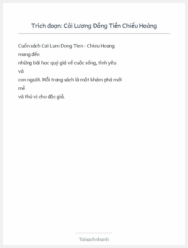 Trích đoạn Cải Lương Đồng Tiền Chiếu Hoàng