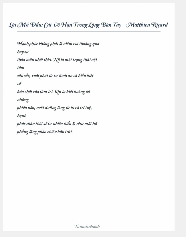 Trích đoạn Cái Vô Hạn Trong Lòng Bàn Tay - Matthieu Ricard