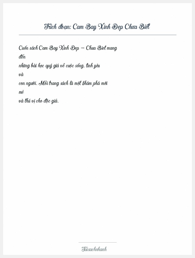 Trích đoạn Cam Bay Xinh Đẹp Chưa Biết