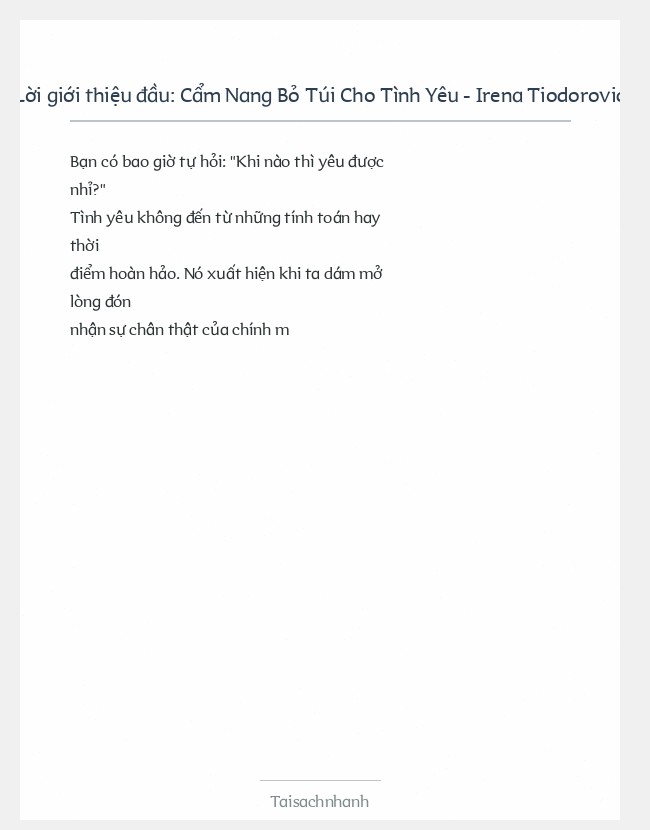 Trích đoạn Cẩm Nang Bỏ Túi Cho Tình Yêu - Irena Tiodorovic