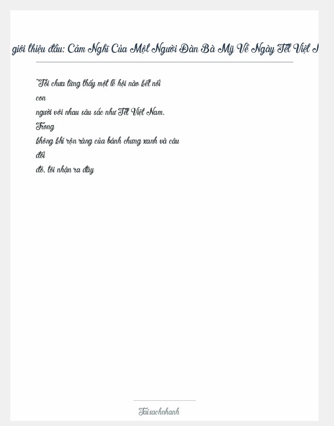 Trích đoạn Cảm Nghĩ Của Một Người Đàn Bà Mỹ Về Ngày Tết Việt Nam