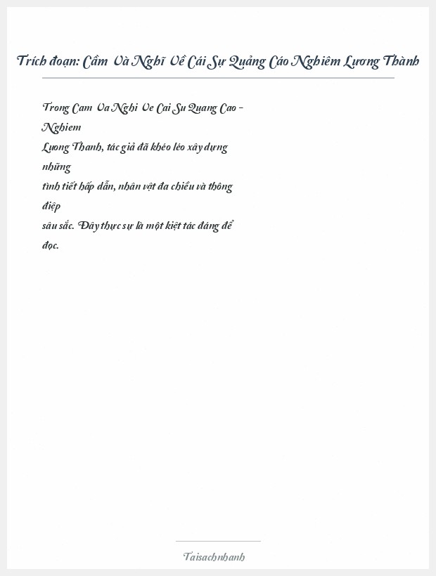 Trích đoạn Cầm Và Nghĩ Về Cái Sự Quảng Cáo Nghiêm Lương Thành