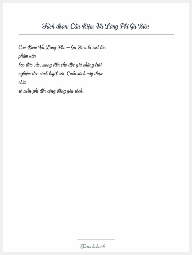 Trích đoạn Cần Kiệm Và Lãng Phí Gà Siêu