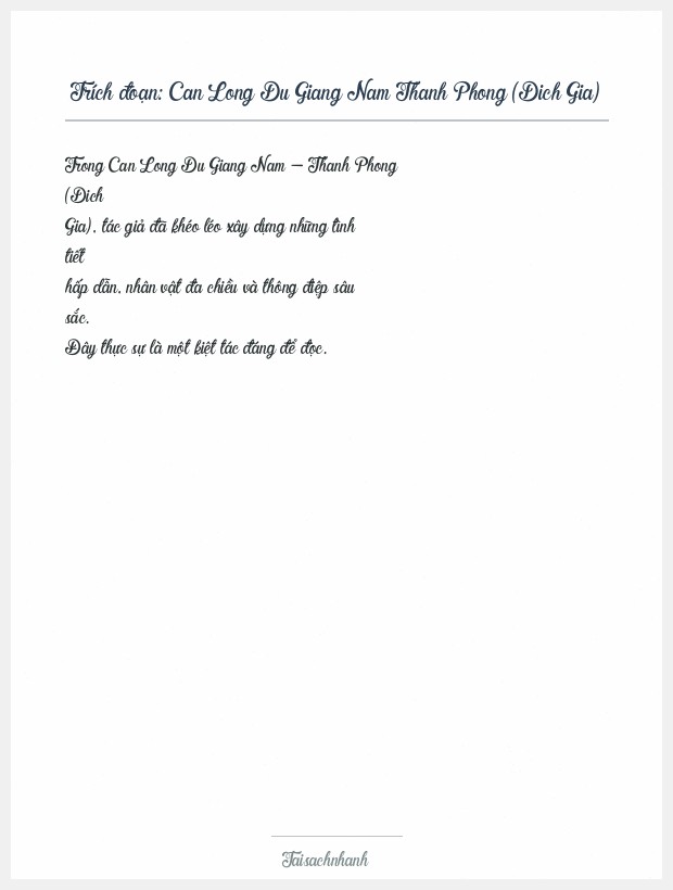 Trích đoạn Can Long Du Giang Nam Thanh Phong (Dich Gia)