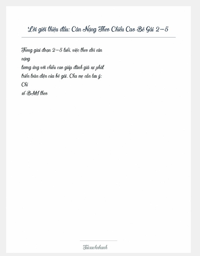 Trích đoạn Cân Nặng Theo Chiều Cao Bé Gái 2-5