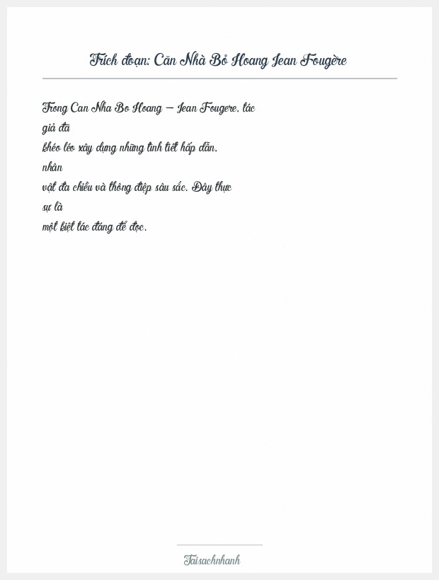 Trích đoạn Căn Nhà Bỏ Hoang Jean Fougère