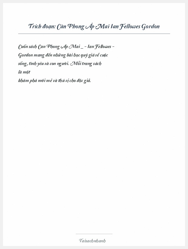 Trích đoạn Càn Phong Áp Mai Ian Fellowes Gordon