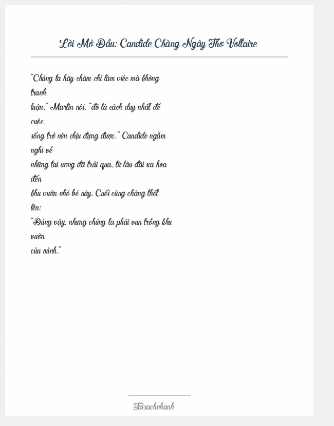 Trích đoạn Candide Chàng Ngây Thơ Voltaire