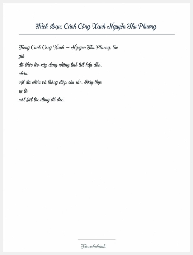 Trích đoạn Cánh Cồng Xanh Nguyễn Thu Phương