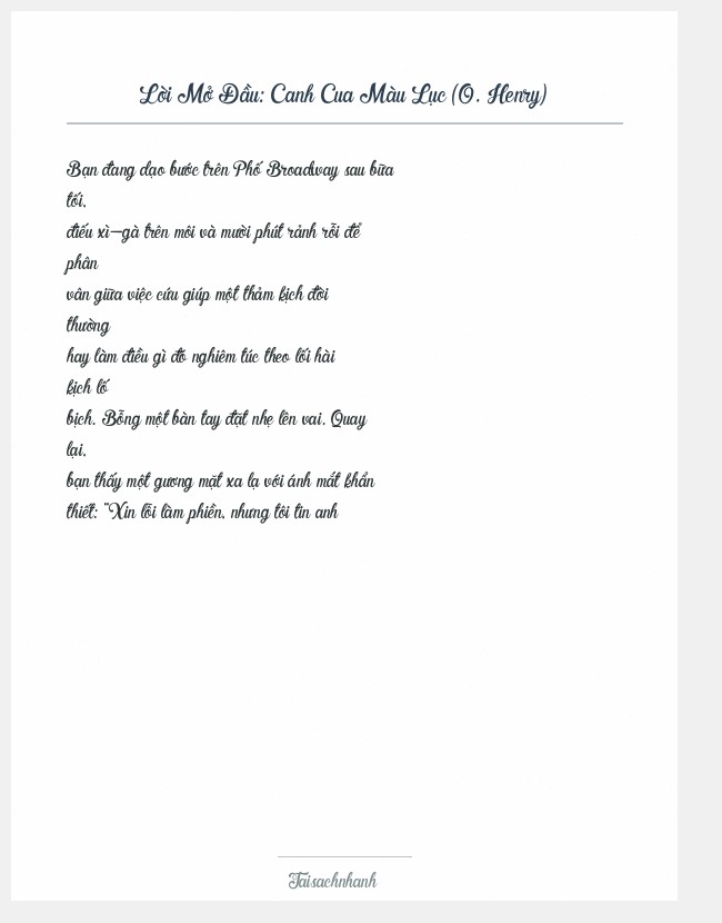 Trích đoạn Canh Cua Màu Lục (O. Henry)