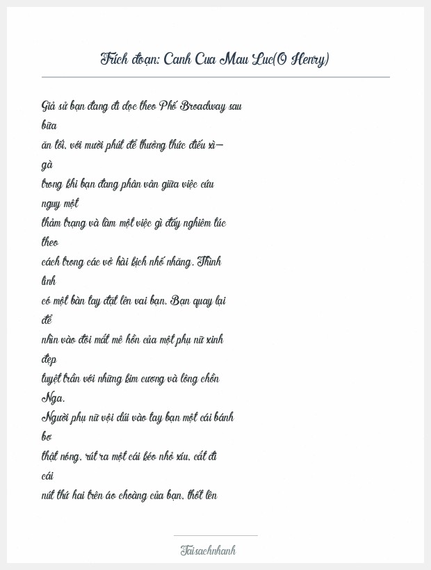Trích đoạn Canh Cua Mau Luc(O Henry)