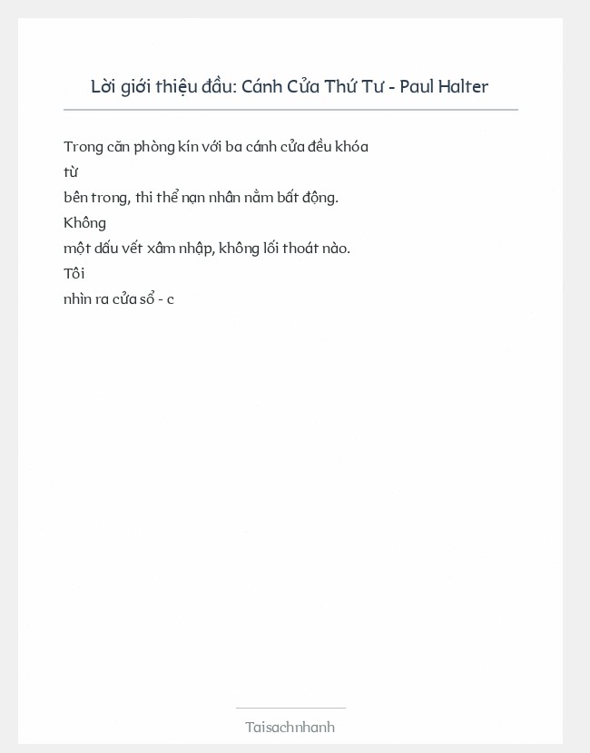 Trích đoạn Cánh Cửa Thứ Tư - Paul Halter