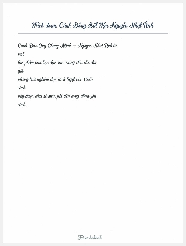 Trích đoạn Cánh Đồng Bất Tận Nguyễn Nhật Ánh