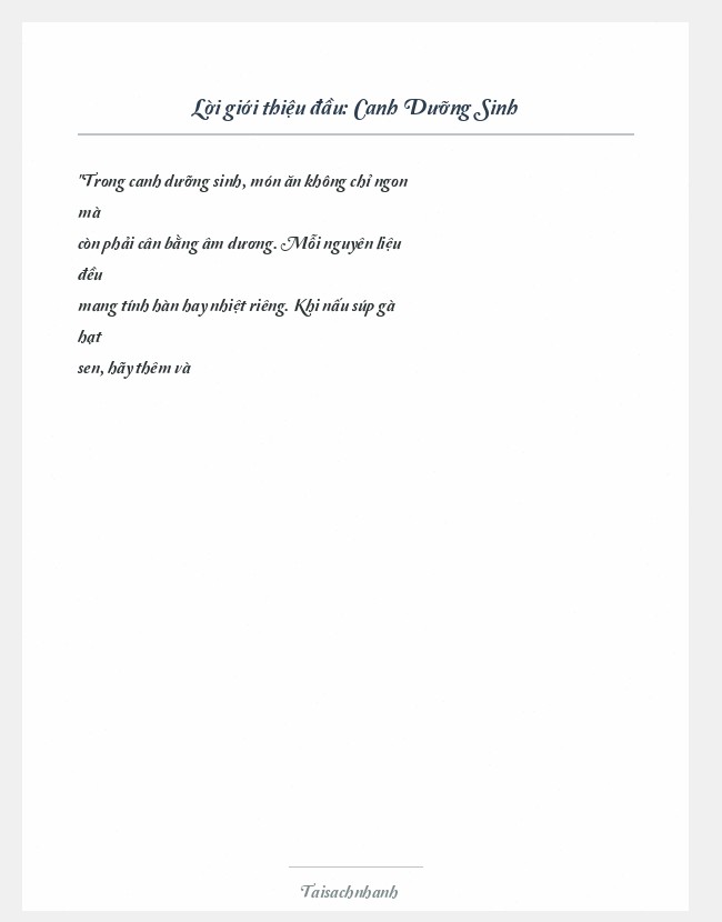 Trích đoạn Canh Dưỡng Sinh