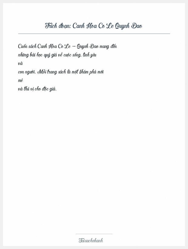 Trích đoạn Canh Hoa Co Le Quynh Dao