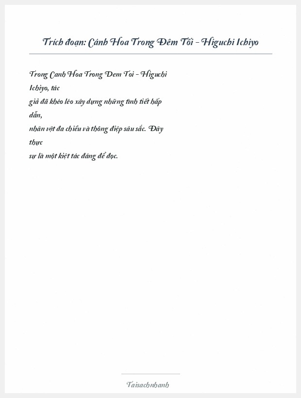 Trích đoạn Cánh Hoa Trong Đêm Tối - Higuchi Ichiyo