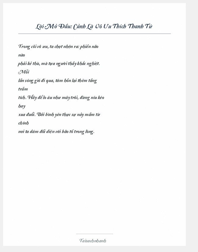 Trích đoạn Cảnh Là Vô Ưu Thích Thanh Tứ