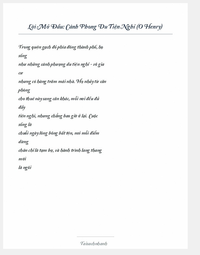 Trích đoạn Cánh Phong Du Tiện Nghỉ (O Henry)