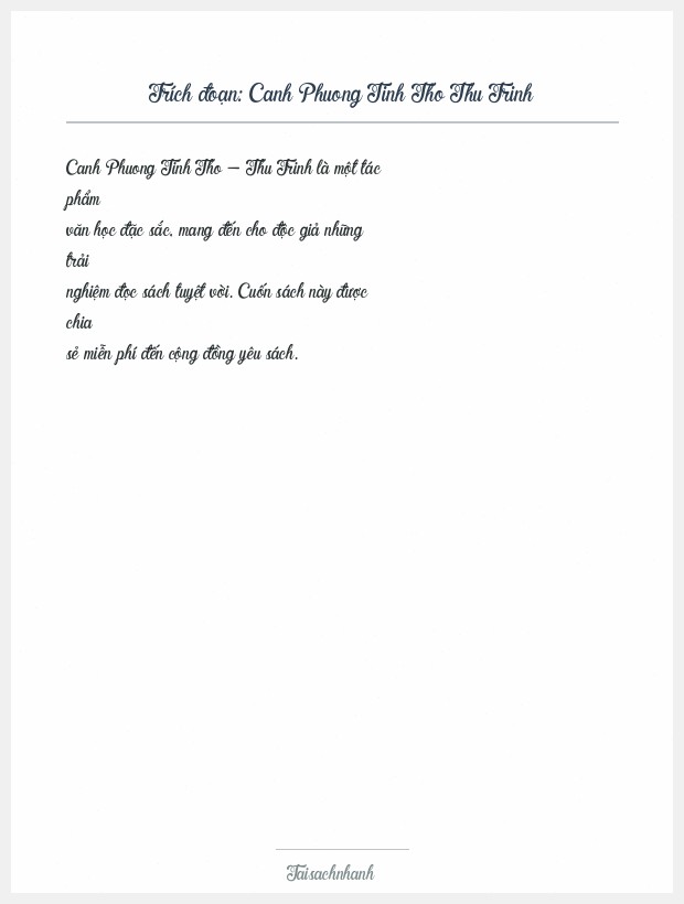 Trích đoạn Canh Phuong Tinh Tho Thu Trinh