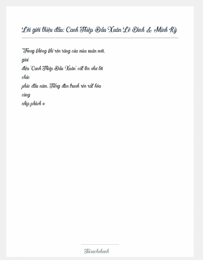 Trích đoạn Canh Thiệp Đầu Xuân Lê Dình & Minh Kỳ