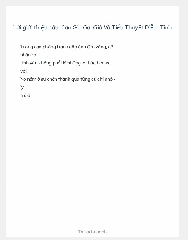 Trích đoạn Cao Gia Gái Già Và Tiểu Thuyết Diễm Tình