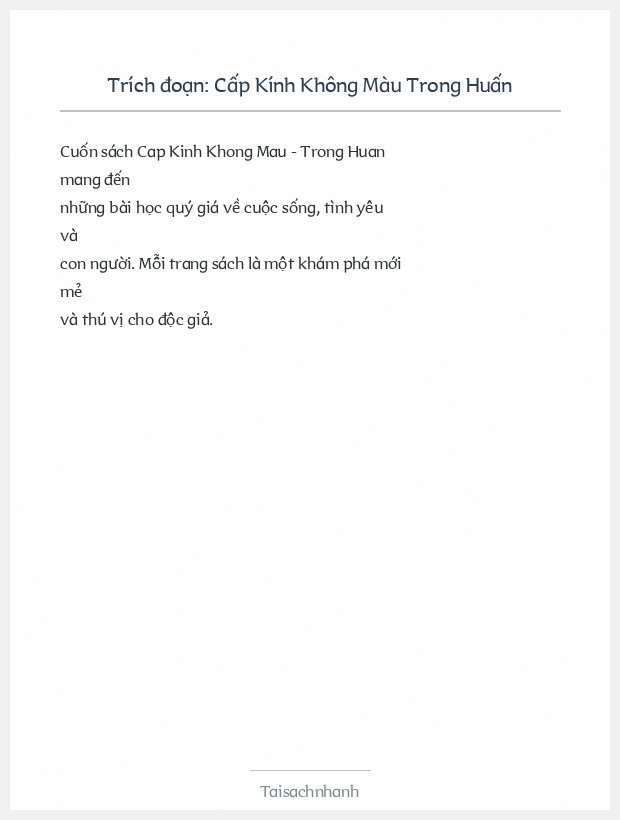 Trích đoạn Cấp Kính Không Màu Trong Huấn