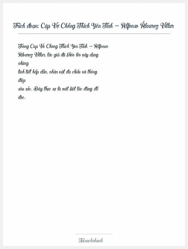 Trích đoạn Cặp Vợ Chồng Thích Yên Tĩnh - Alfonso Álvarez Villar