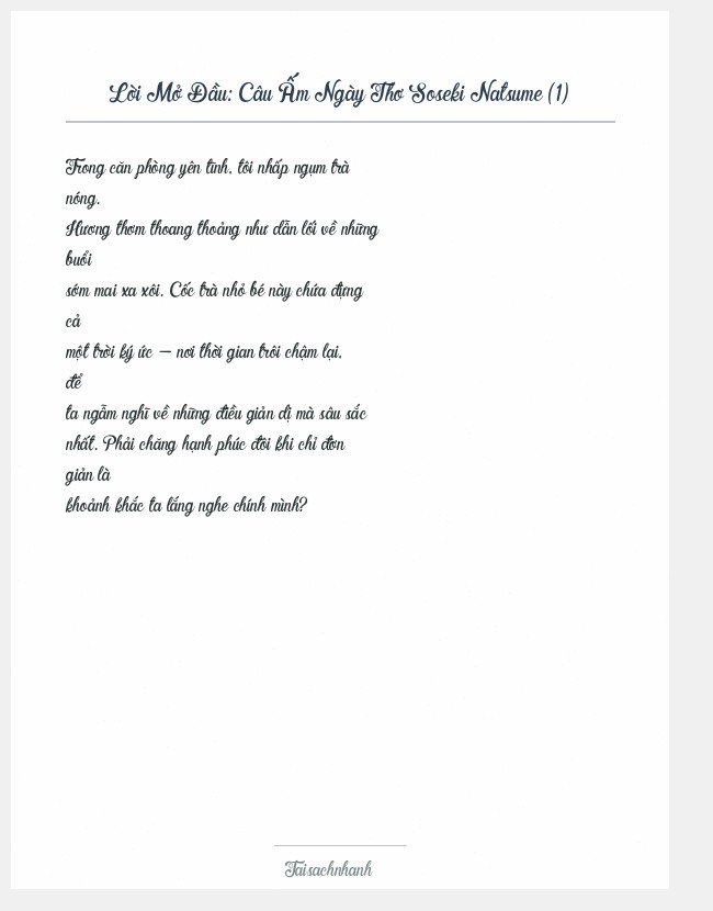 Trích đoạn Câu Ấm Ngày Thơ Soseki Natsume (1)
