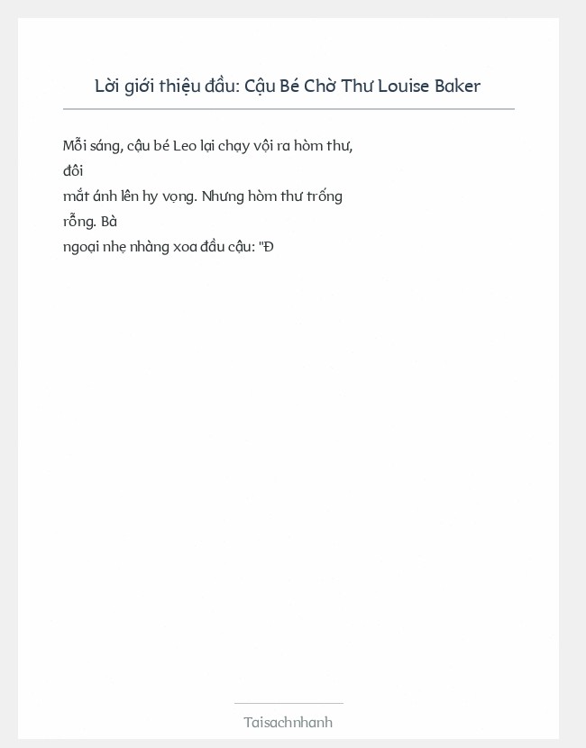 Trích đoạn Cậu Bé Chờ Thư Louise Baker