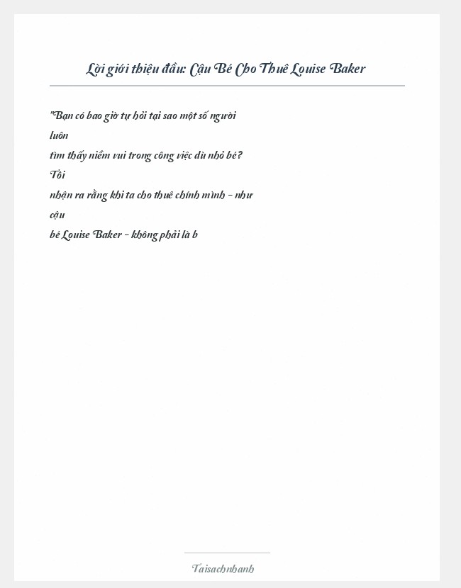 Trích đoạn Cậu Bé Cho Thuê Louise Baker