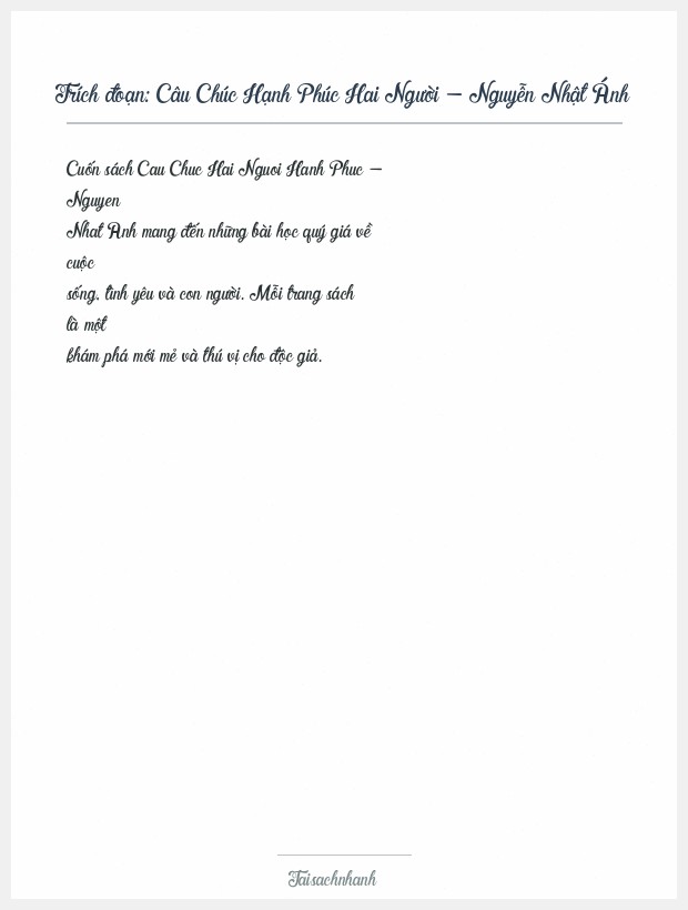 Trích đoạn Câu Chúc Hạnh Phúc Hai Người - Nguyễn Nhật Ánh