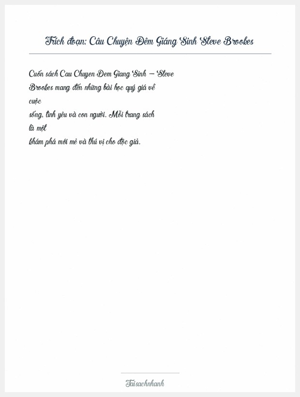 Trích đoạn Câu Chuyện Đêm Giáng Sinh Steve Brookes
