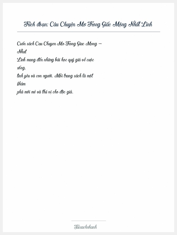 Trích đoạn Câu Chuyện Mơ Trong Giấc Mộng Nhất Linh