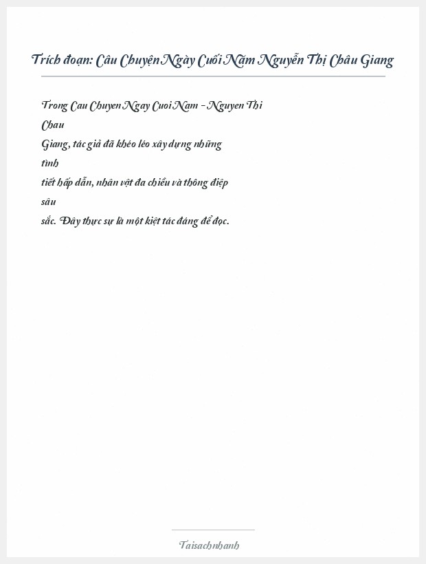 Trích đoạn Câu Chuyện Ngày Cuối Năm Nguyễn Thị Châu Giang