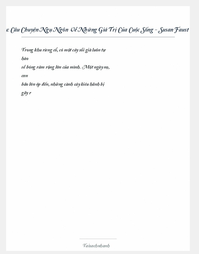 Trích đoạn Câu Chuyện Ngụ Ngôn Về Những Giá Trị Của Cuộc Sống - Susan Faust - Jean Zukowski