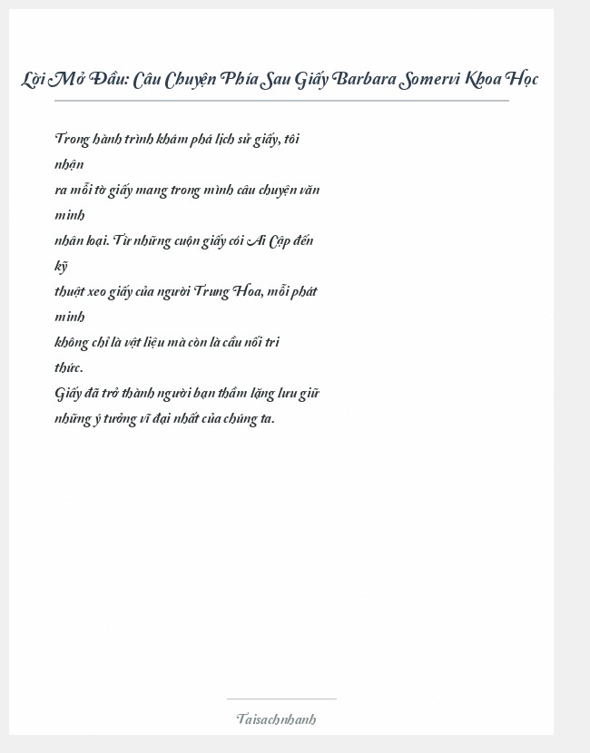 Trích đoạn Câu Chuyện Phía Sau Giấy Barbara Somervi Khoa Học