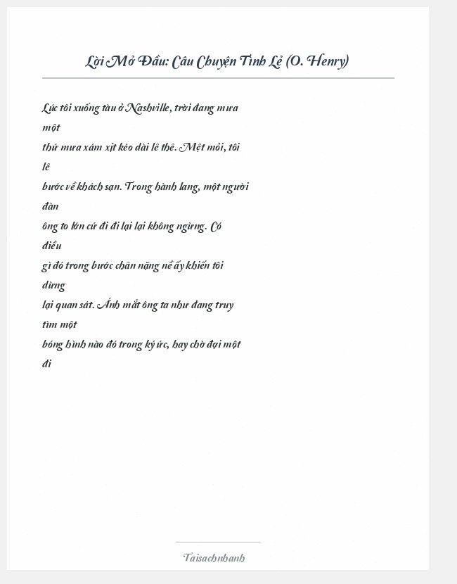 Trích đoạn Câu Chuyện Tình Lẻ (O. Henry)