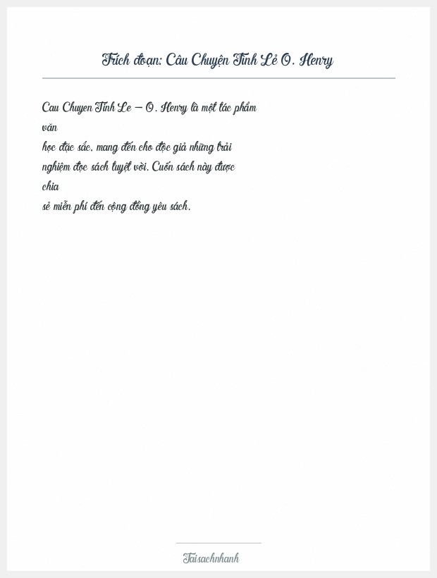 Trích đoạn Câu Chuyện Tình Lẻ O. Henry