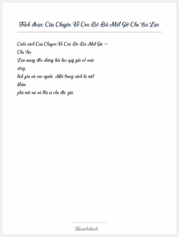 Trích đoạn Câu Chuyện Về Con Dê Đá Một Giờ Chu Sa Lạn