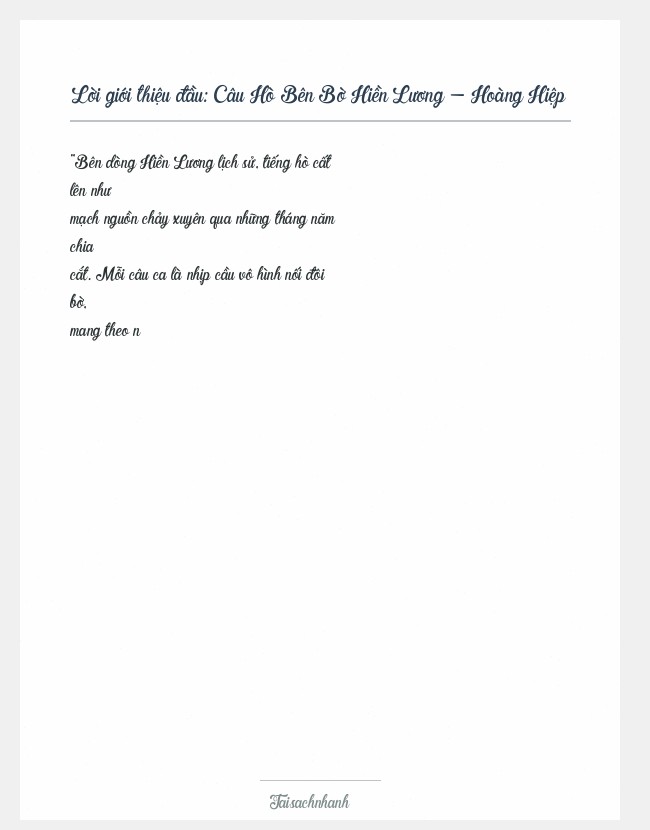 Trích đoạn Câu Hò Bên Bờ Hiền Lương - Hoàng Hiệp