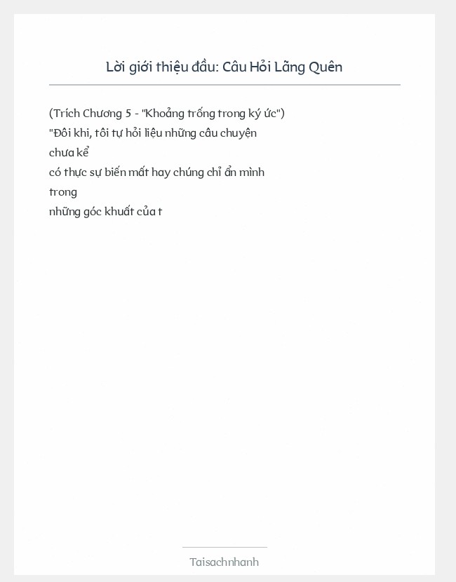 Trích đoạn Câu Hỏi Lãng Quên