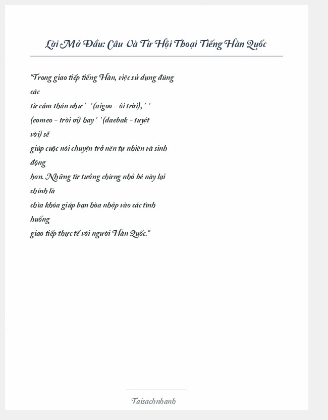 Trích đoạn Câu Và Từ Hội Thoại Tiếng Hàn Quốc