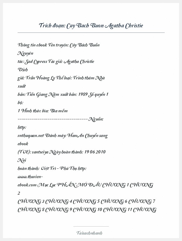 Trích đoạn Cay Bach Buon Agatha Christie