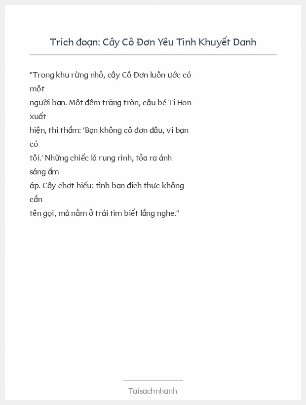 Trích đoạn Cây Cô Đơn Yêu Tinh Khuyết Danh