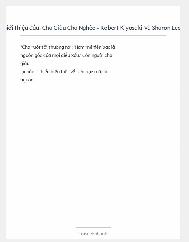 Trích đoạn Cha Giàu Cha Nghèo - Robert Kiyosaki Và Sharon Lechter