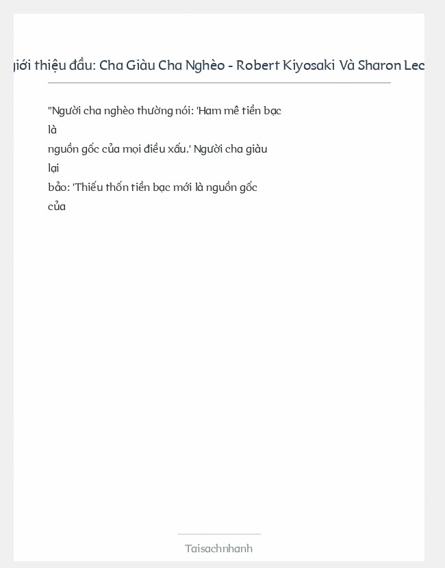 Trích đoạn Cha Giàu Cha Nghèo - Robert Kiyosaki Và Sharon Lechter