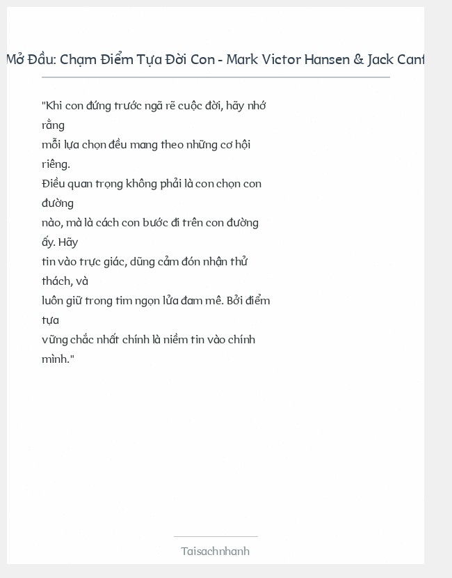 Trích đoạn Chạm Điểm Tựa Đời Con - Mark Victor Hansen & Jack Canfield