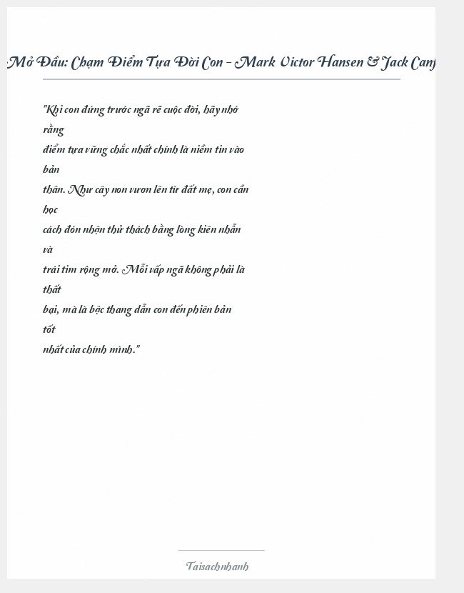 Trích đoạn Chạm Điểm Tựa Đời Con - Mark Victor Hansen & Jack Canfield