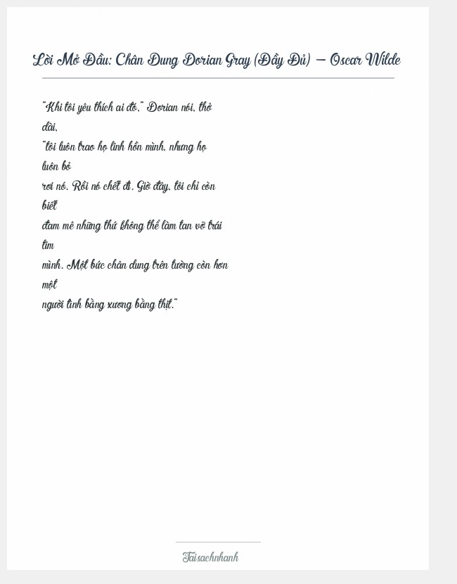 Trích đoạn Chân Dung Dorian Gray (Đầy Đủ) - Oscar Wilde