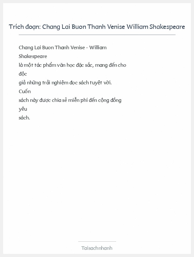 Trích đoạn Chang Lai Buon Thanh Venise William Shakespeare